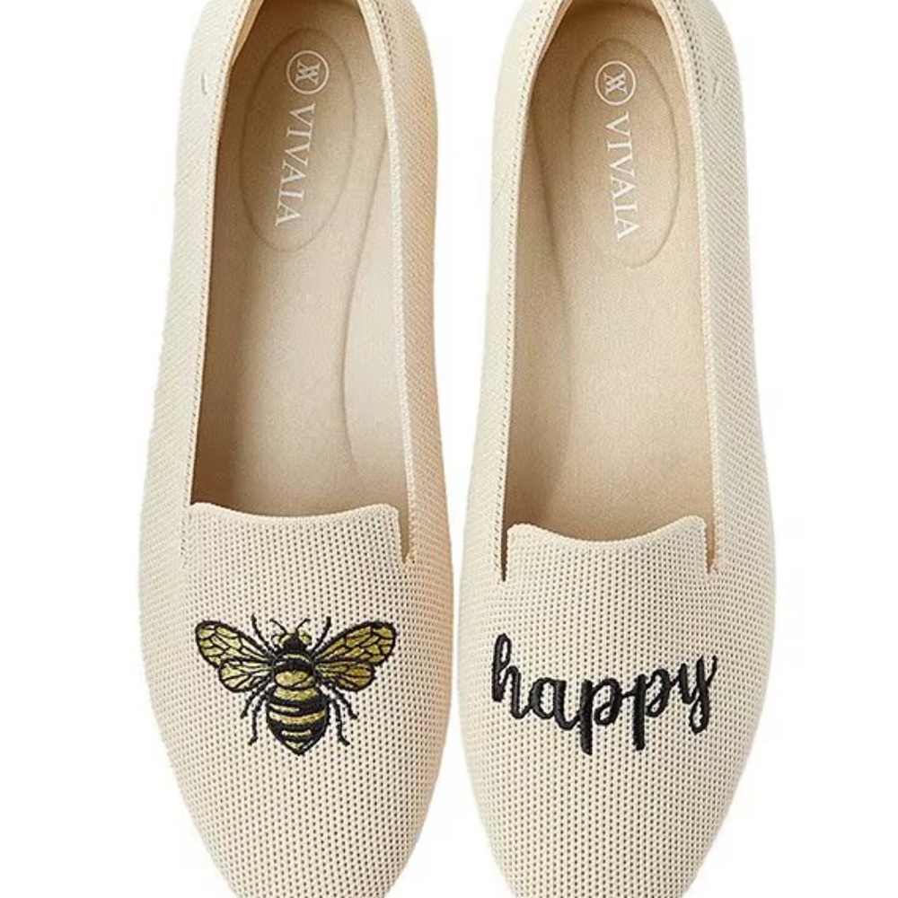 NEW VIVAIA Audrey Stretch Knit Bee Happy Loafers Euro 39 Cream Ivory